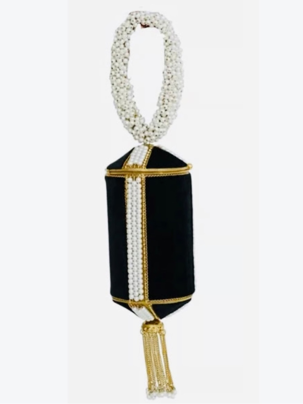Ramla gorgoues evening bag velvet black with pearl accents